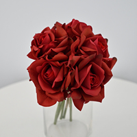 Bouquet de roses en soie naturelle au toucher réel, vente en gros, fleurs artificielles rouges et blanches à bord roulé pour mariage, cadeau et décoration de la maison