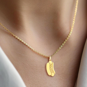 Collana in Acciaio Inossidabile con Ciondolo a Tema Cibo: Pizza, Hotdog, Baguette, Pane Lievitato, Divertente e Delicata, OEM - Product Image 4