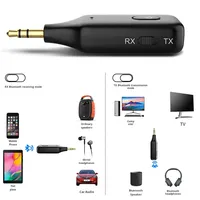 Émetteur Sans Fil Bluetooth 3-en-1 pour Voiture, Récepteur Adaptateur Mains Libres Auxiliaire 3,5 mm Compatible TV et Ordinateur