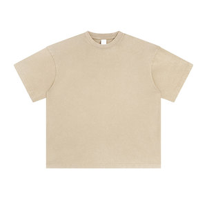 Camiseta en blanco de punto sólido de peso pesado 325GSM 100% algodón de manga corta de gran tamaño ropa de calle de verano - Product Image 4