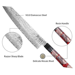 Couteau de <span class=keywords><strong>boucher</strong></span> en acier Damas de haute qualité de 9 pouces avec élément en cuivre, manche en résine et Staypak - Product Image 5