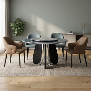 Ensemble de table à manger ronde moderne en marbre avec pieds en métal, design stable, meubles de salle à manger - Product Image 4
