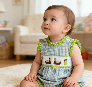 Yihui 100% 棉手工缝制女婴格子无袖夏季新款可爱连体衣独特设计可爱连体衣 - Product Image 1