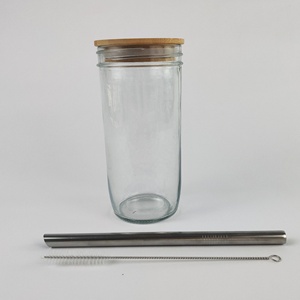 Bán buôn tái sử dụng BOBA cup bong bóng Tea Cup, rộng Mason <span class=keywords><strong>Jar</strong></span> với nắp Tre và rơm không gỉ du lịch cốc - Product Image 4