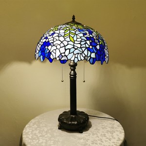 סגנון tiffany סגנון wisteria צבע זכוכית מסגרת בעבודת יד עם מנורת שולחן עם אור לבן חם רך - Product Image 2