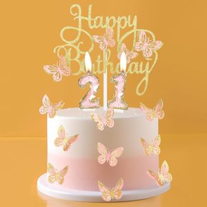 Vela de <span class=keywords><strong>cumpleaños</strong></span> de mariposa rosa dorada número 0-9 vela de cera de parafina 2,75 "<span class=keywords><strong>Velas</strong></span> <span class=keywords><strong>grandes</strong></span> de pastel de <span class=keywords><strong>cumpleaños</strong></span> con purpurina - Product Image 1