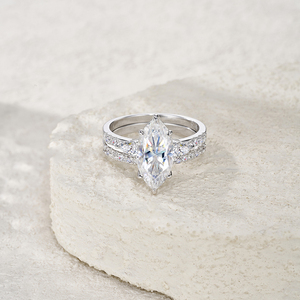 Set di gioielli da sposa con taglio Marquise Moissanite a doppio cerchio da sposa S925 anello nuziale placcato in oro Sterling Silver - Product Image 3