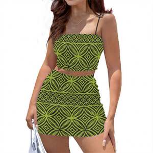 2-teiliger Anzug Hot Sexy Boob Tube Top in sehr kurzem Rock Polynesian Tribal Samoa Custom 2024 Damen Cropped Top Knit Party Wear - Product Image 4