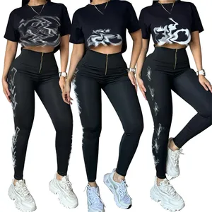 Q6192 Stylish Hip Hop Two Piece Set Outfits Sexy Skinny Workout Wear Crop Tops USA Boutique Collection Top Brand Singlet