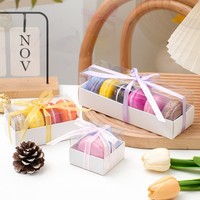 Boîte cadeau carrée transparente en PET pour macarons, qualité alimentaire, pour biscuits, gâteaux, pâtisseries, desserts, avec logo personnalisé sur carton blanc
