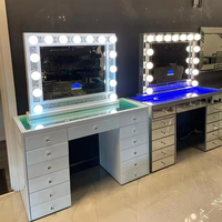 Coiffeuse moderne avec 7 tiroirs Coiffeuse à miroir avec diamant écrasé Coiffeuse à miroir