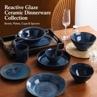 Vajilla de Cerámica y Gres con Esmalte Reactivo Retro y Relieve, Platos, Tazones, Tazas para Importadores y Minoristas