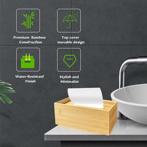 Organisateur de couverture de boîte de serviettes en bambou minimaliste moderne porte-mouchoir avec couvercle supérieur amovible pour table de salle de bain - Product Image 3