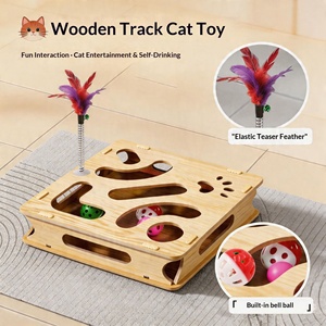 Jouet labyrinthe pour chat en <span class=keywords><strong>bois</strong></span> écologique, boîte à billes en <span class=keywords><strong>bois</strong></span> avec plume interactive, double jouet de puzzle d'intelligence pour chat - Product Image 3