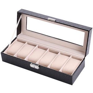 Caja <span class=keywords><strong>de</strong></span> reloj <span class=keywords><strong>de</strong></span> lujo personalizada para hombre y mujer, caja <span class=keywords><strong>de</strong></span> cuero PU con 6 ranuras, cajas y estuche para relojes - Product Image 1