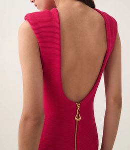 <span class=keywords><strong>Abito</strong></span> Donna Elegante <span class=keywords><strong>Rosso</strong></span> Senza Maniche con Scollo Rotondo, Aderente, con Frange e Lavorazione a Costine Personalizzabile - Product Image 5