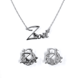 Collana e orecchini personalizzati in acciaio inossidabile UWIN, set da 2 pezzi, gioielli con nome ipoallergenici per ragazza - Product Image 3