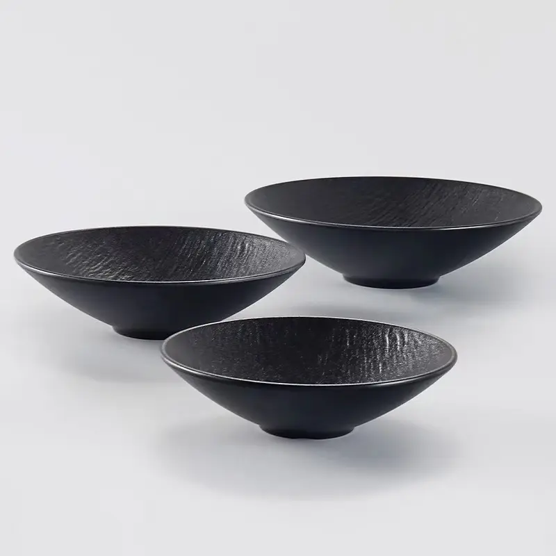 Hotel Quality New Stone Pattern Melamine Hard Plastic Serving Bowl Japanese Black Melamine Noodle Bowl
