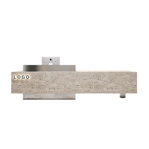 โต๊ะรับสีขาวสำหรับร้านทำจากไม้ + สแตนเลสทันสมัยทันสมัยตามสั่งใช้ในร้านเงินสดในโรงแรมร้านเสริมสวยสปา - Product Image 4