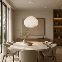 Lámpara Colgante Transcendente Plegada, Esfera Cúpula Acanalada en Blanco Hueso, LED Cálido Ajustable, para Isla de Cocina, Grado Profesional, Elegante y Noble