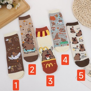 Женские вязаные хлопковые носки с мультяшным медведем в клетку, антибактериальные, оптом - Product Image 6
