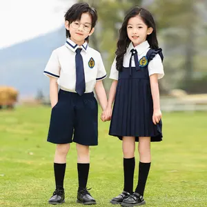 Summer Short-sleeved School Uniform 2-piece Boys' Shirt Shorts Girls' Dress 3-18 Years Old Outfit Preppy Costume