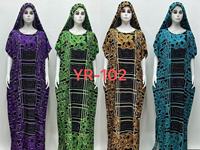 Robe Longue Africaine Décontractée en Coton à Manches Courtes Ample pour Femme Imprimé Motif avec Ensemble Foulard et Boubou Orné de Diamants