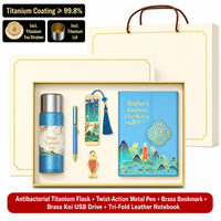 Coffret Cadeau Personnalisé Fête des Enseignants : Bouteille Isotherme en Titane, Stylo à Mécanisme Rotatif, Carnet, Marque-page en Laiton Style Chinois – Cadeau d'Entreprise