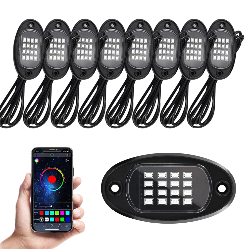 Yüksek lümen 8 bakla Led RGB kaya işık bakla kitleri App kontrol müzik modeli gövde altı için Jeep UTV ATV 4x4 Offroad araç