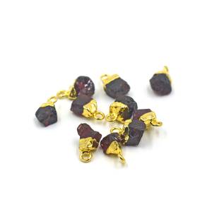 Wholesale 8-10mm <b>Garnet</b> Raw Gemstone <b>Pendant</b> Handmade in Sterling Silver Gold Plated Electroplated Cap for Children's Weddings - Product Image 6