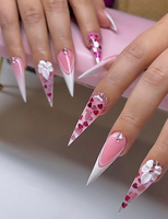 Faux ongles en acrylique faits à la main, design papillon carré 3D avec fleurs, pour femmes, salon de manucure