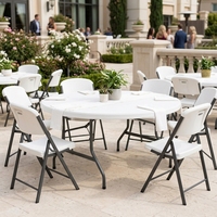 Table pliante en PE pour l'extérieur, ronde, rectangulaire, entièrement ronde, en plastique, pour conférences, événements, repas, tailles personnalisées