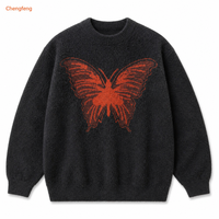 Herren-Winterpullover mit individuellem Logo, flauschiger Strick, Schmetterlings-Jacquard, Rundhalsausschnitt, Streetwear, Großhandel
