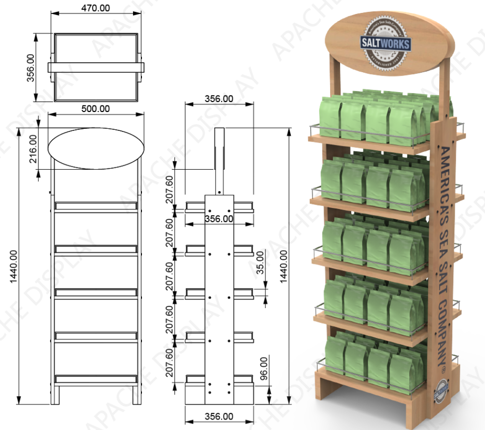 Apache Custom Wood Floor Salt Display Stand Racks for Salt Store Supermarket Shelves for Salt — view 2