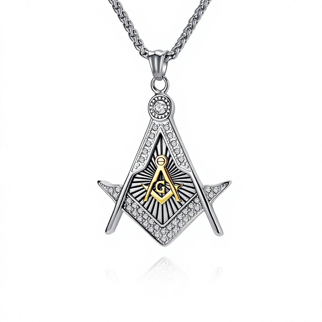 European American-style Personalized Vintage Masonic Full-diamond Necklace Men Made Stainless Steel 18K Gold Plating Trendy
