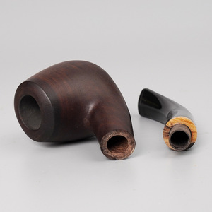 Muxiang Handcrafted Bent Tobacco Pipe Dark Horn Ring Solid Wood Smoking Accessory - Product Image 3