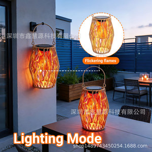 Lanterne solaire en rotin Juyixing, lumière LED, extérieur, villa, cour, camping, lumière décorative portable, ambiance lumineuse - Product Image 2