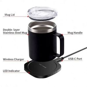 55 Degrees Heating Stainless Steel 2-In-1 Coffee Tumbler Mug Cup Warmer 15W Wireless Phone Charger for Promotion Gift - Product Image 3