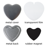 Forma de corazón 57x54mm Foto Imán de nevera Materiales en blanco, Cubierta de metal, Película transparente, Parte posterior de metal, Imán de goma.