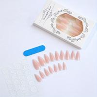Ongles en amande rose et blanc ombré, faux ongles français à presser, fabriqués à la machine en ABS, 24 pièces, ongles en amande longueur moyenne pour femmes