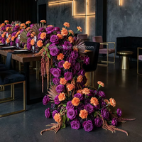 Chemin de table artificiel haut de gamme moderne de qualité supérieure, violet et orange, avec roses et œillets, pour la décoration de table de mariage et de fête