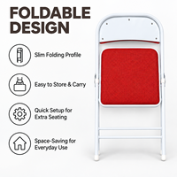 Chaise pliante d'intérieur rembourrée en maille rouge vif avec cadre en acier blanc, portable pour célébrations, festivals, fêtes et invités