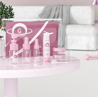 Vente en gros Ensemble d'emballages cosmétiques en plastique PET bleu rose format voyage (15ml 30ml) pour lotion de soin et crème pour le visage pour trousses de voyage