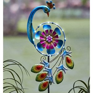 Metall Windmühle Flamingo Pfau Wind Spinner Pfahl Garten dekorative Solar Licht