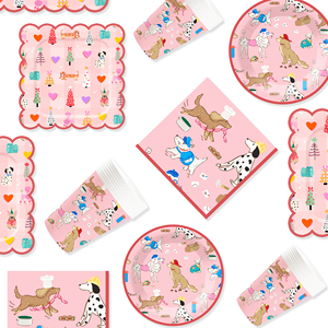 Fournitures pour fête d'anniversaire de chien DAMAI, ensemble de vaisselle pour chiot, assiettes en papier jetables pour chien, serviettes, décorations de fête sur le thème des chiens roses - Product Image 3