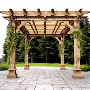 <span class=keywords><strong>Gazebo</strong></span> Moderno in GRC (Fibra di Vetro Rinforzata) per Esterni, Decorativo, in Cemento Color Sabbia con Effetto Legno - Product Image 5