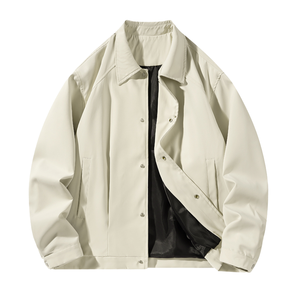 Mens Simple Fashion Varsity <b>Jacket</b> Turn Collar Outerwear Woven Coated Office Casual Tops Spring Season Front Logo Waterproof - Product Image 1