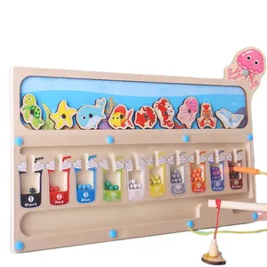 Magnetic Fishing Toy Matching Game Wood Skill Exercise Figure Color Sorting Games Fishing Toy