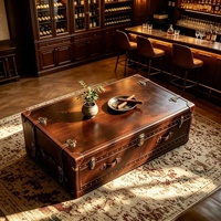 Table basse rétro de style américain en cuir véritable avec rangement, mobilier de maison pour bar, KTV et salons de thé, aucun assemblage requis