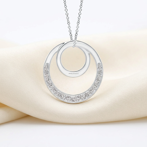 Pendentif double cercle en diamant de laboratoire rond, or 10K 14K 18K, argent 925 935, pavé, bijoux fins modernes - Product Image 1